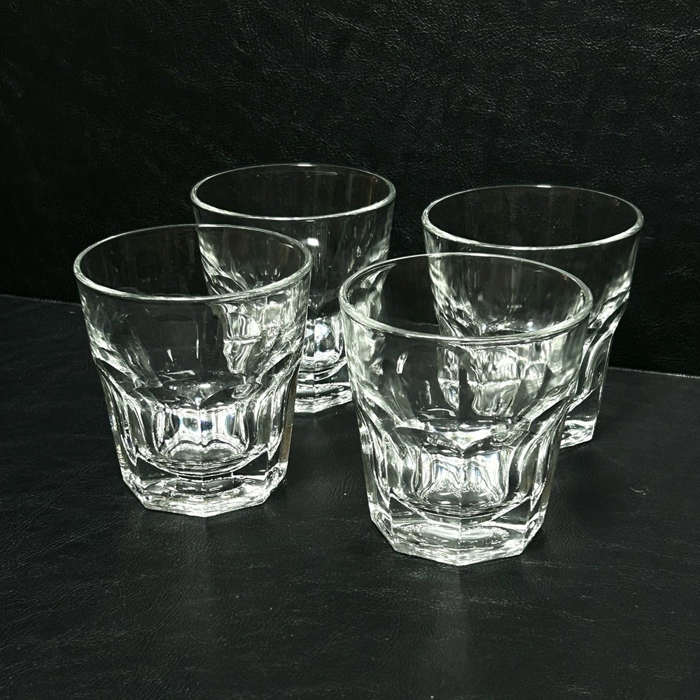 Set Of 4 Libbey Duratuff Clear Rocks Glasses 3 1/2" - Vinatge 8 Panel Gibraltar